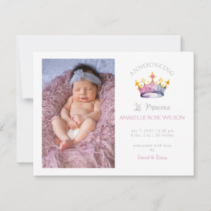 Princess Krona Girl Rosa Photo Birth Announcement Meddelande