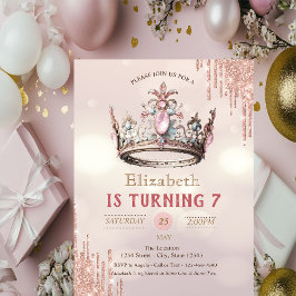 Princess Krona Glitter Drips Bokeh Birthday Inbjudningar