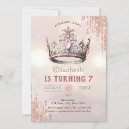 Princess Krona Glitter Drips Bokeh Birthday Inbjudningar