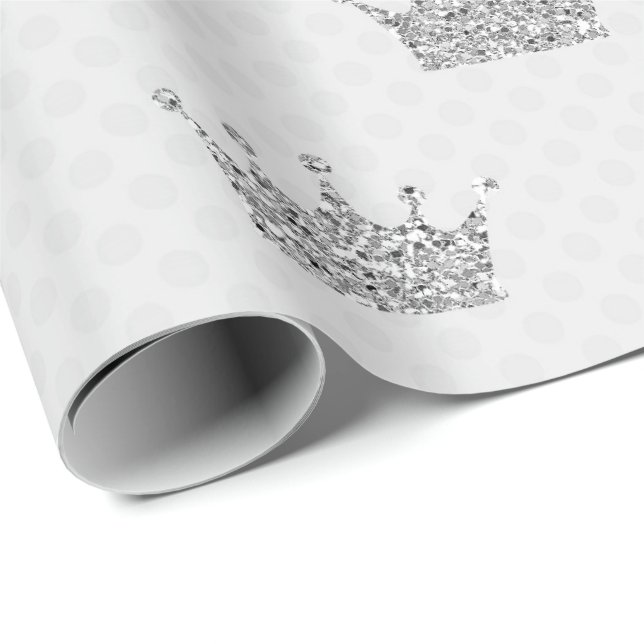 Princess Krona Grått Glitter Silver Dots Shiny VIP Presentpapper (Rullad Hörn)