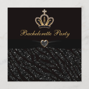 Princess Kröna Hjärta & sebraglitter Bachelorette Inbjudningar