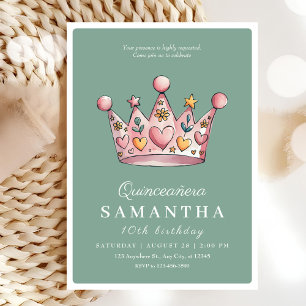 Princess Krona Rosa 10th Girl Birthday Inbjudningar