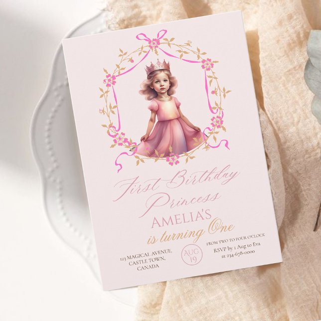 Princess Krona Rosa 1:a födelsedagen Party Inbjudningar (Skapare uppladdad)