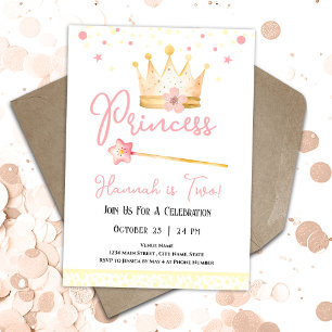 Princess Krona Rosa 2nd Girl Birthday Inbjudningar