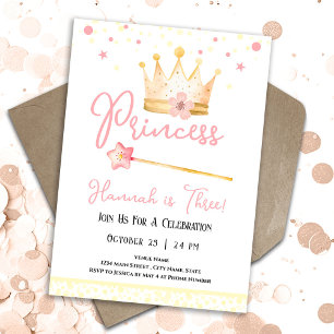 Princess Krona Rosa 3rd Girl Birthday Inbjudningar