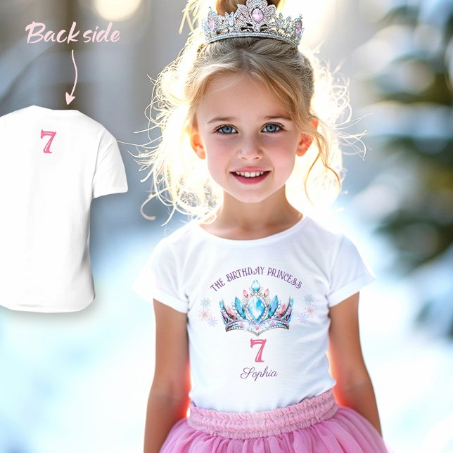 Princess Krona Rosa Blue Lila Birthday Girl Namn T Shirt (Princess Crown Pink Blue Purple Birthday Girl Name T-Shirt)