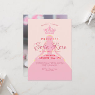 Princess Krona Rosa Girly Photo Birthday Inbjudningar