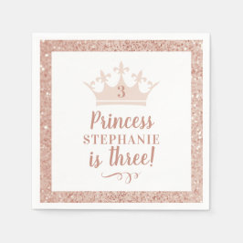 Princess Krona  Rosa Glitter Birthday Pappersservett