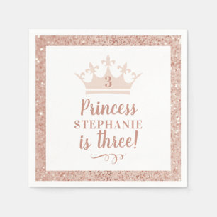 Princess Krona  Rosa Glitter Birthday  Pappersservett