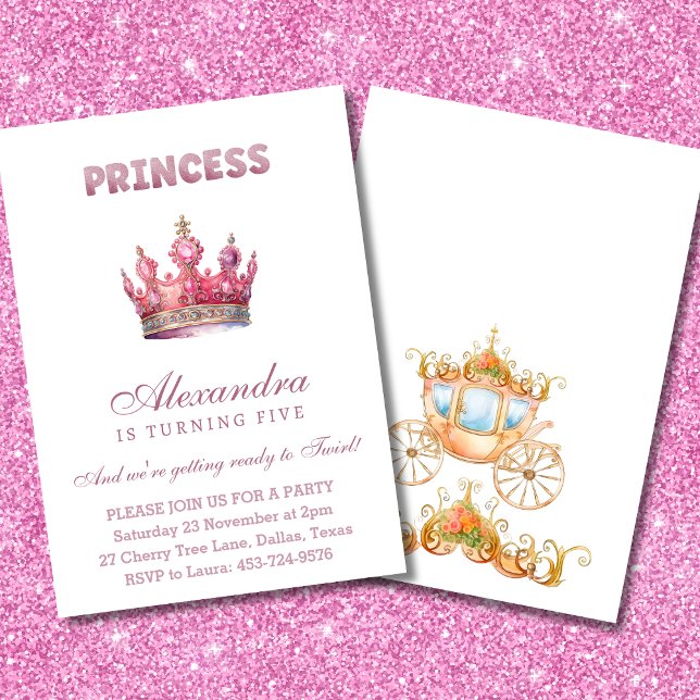 Princess Krona Rosa Glitter Fairytale Birthday Inbjudningar (Skapare uppladdad)