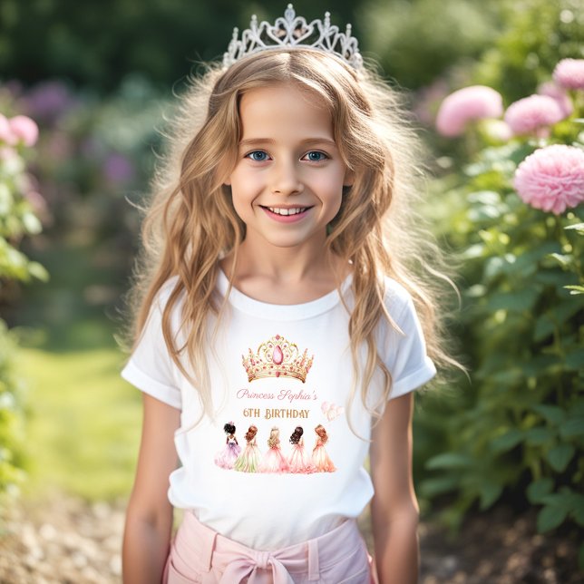 Princess Krona Rosa Guld Blommigt  Girl Birthday T Shirt (Princess Crown Pink Gold Floral Girl Birthday T-Shirt)