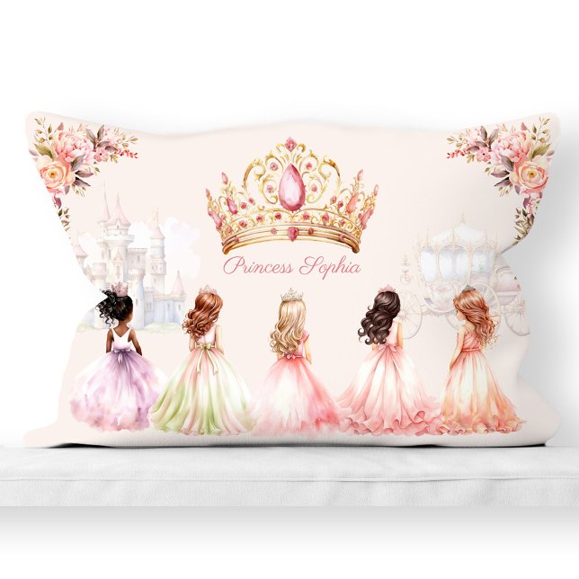 Princess Krona Rosa Guld Blommigt  Girl Namn Lumbarkudde (Princess Crown Pink Gold Floral Girl Name Lumbar Pillow)