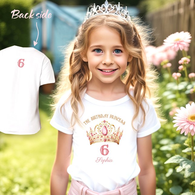 Princess Krona Rosa Guld Girl Birthday Namn T Shirt (Princess Crown Girl Birthday T-Shirt)