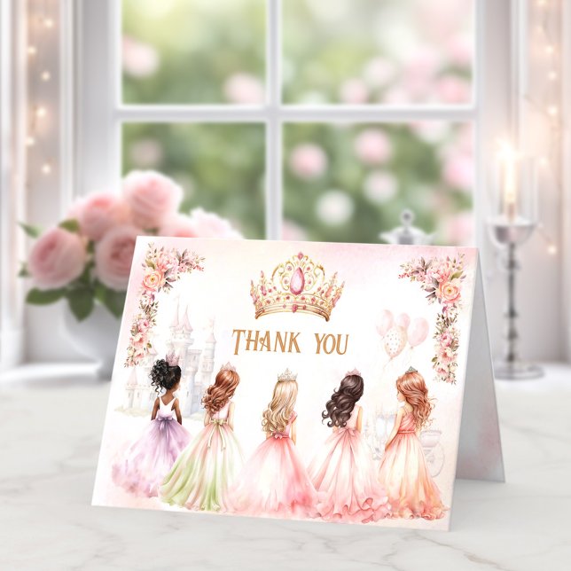 Princess Krona Rosa Guld Girl Tacktack ditt kort (Princess Crown Pink Gold Girl Thank You Card)