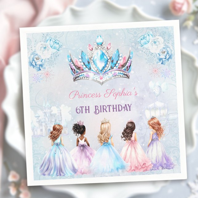 Princess Krona Rosa Lila Winter Girl Birthday Pappersservett (Princess Crown Pink Purple Winter Girl Birthday Napkins)