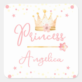 Princess Krona Rosa Little Girl Birthday Fyrkantigt Klistermärke