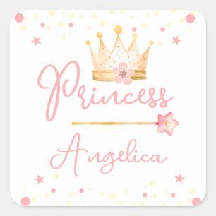 Princess Krona Rosa Little Girl Birthday Fyrkantigt Klistermärke