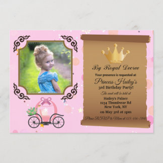 Princess Krona Rosa Photo Birthday-inbjudan Inbjudningar