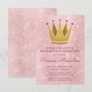Princess Krona Rosa - Ro Guld födelsedag Inbjudningar