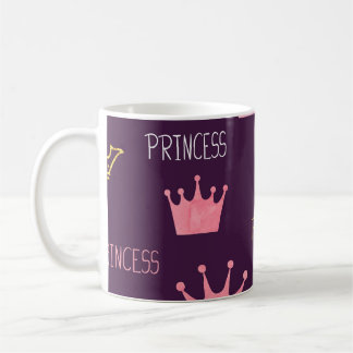 Princess krona: vattenfärgen glitter mönster. kaffemugg
