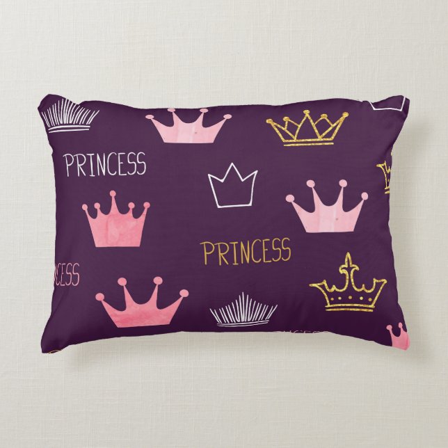 Princess krona: vattenfärgen glitter mönster. prydnadskudde (Framsidan)