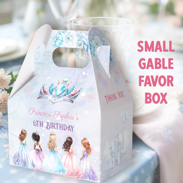 Princess Krona Winter Lila Blue Girl Birthday Presentaskar (Winter Princess Small Gable Favor Boxes - You can choose from 3 sizes of these gable favor boxes)