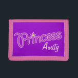 Princess lägg till din egen namn-flickors barnväsk<br><div class="desc">Cute rosa and lila Graphics,  prinsessan slogan namn purse. Läser prinsessan Amity eller anpassa sig efter ditt val i kort namn. Designad av Sarah Trett.</div>