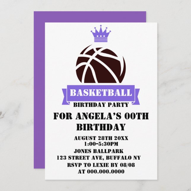 Princess Lila Basketball Födelsedagsfest Inbjudnin (Fram/baksida)