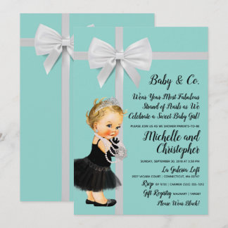 Princess Little Black Dress Blue Baby Shower Inbjudningar