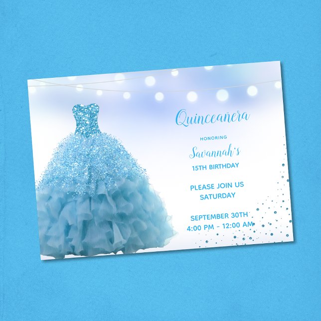 Princess Lt Blue Gown String Ljus Quinceanera Inbjudningar (Skapare uppladdad)
