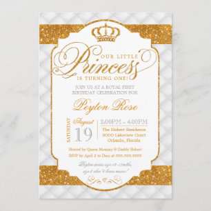 Princess Luxury White Guld födelsedagsinbjudan Inbjudningar
