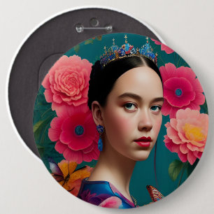 Princess med blå tiara knapp