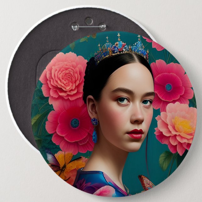 Princess med blå tiara knapp (Framsida & baksida)