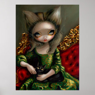 Princess med Black Cat gothic rococo Art Print Poster
