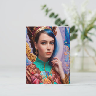 Princess med dekorativ tealutrustning vykort