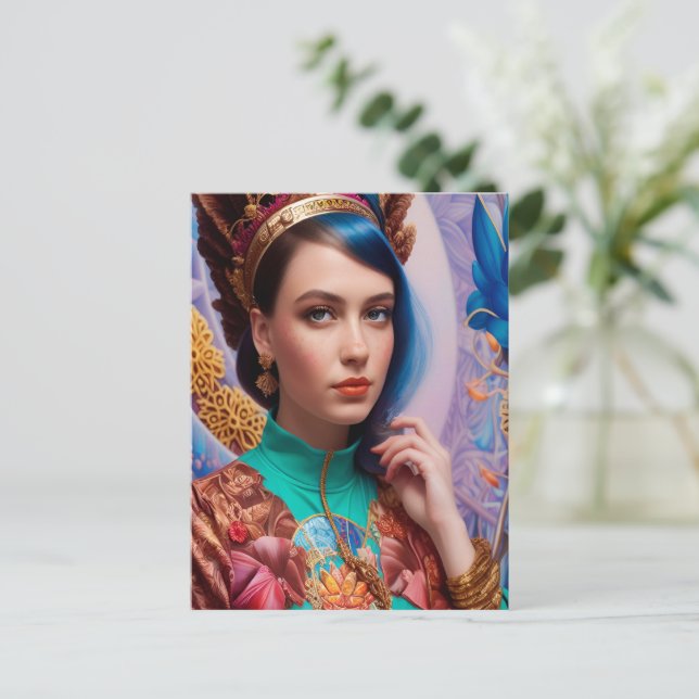 Princess med dekorativ tealutrustning vykort (Stående Fram)