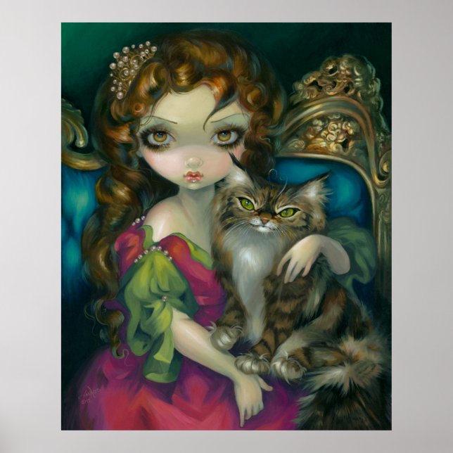 Princess med en maine Coon Cat ART PRINT rococo Poster (Framsidan)
