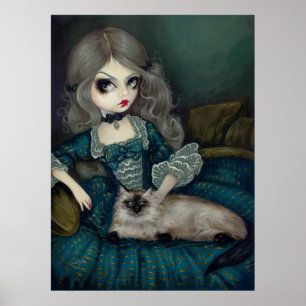 Princess med ett Himalayan Cat gothic rococo Print Poster