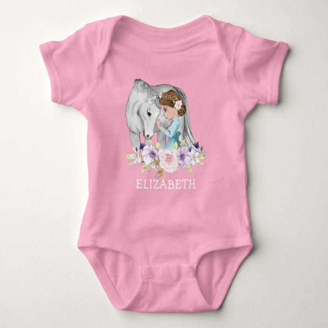 Princess med Horse Nyfödd bebis Bodykostym T Shirt (Framsida)