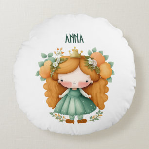 Princess med orange och blommor rund kudde