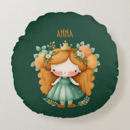 Princess med orange och blommor rund kudde