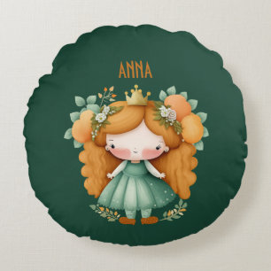 Princess med orange och blommor rund kudde
