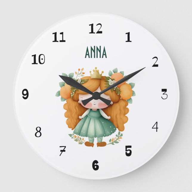 Princess med orange och blommor stor klocka (Framsida)