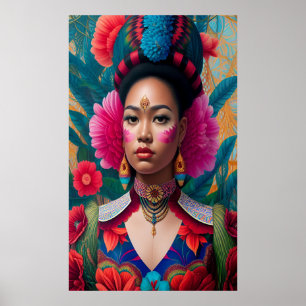 Princess med rosa blomkinka poster