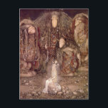 Princess med troll vykort<br><div class="desc">Vintageillustration av skandinavisk folktaleprincesssitta på en sten som omges av troll.  Sagaillustration av den svenska konstnären John Bauer.</div>