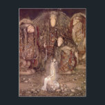 Princess med troll vykort<br><div class="desc">Vintageillustration av skandinavisk folktaleprincesssitta på en sten som omges av troll.  Sagaillustration av den svenska konstnären John Bauer.</div>