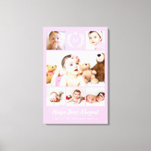 Princess Monogram Rosa Baby Photo Collage Canvastryck