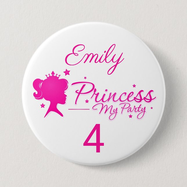 Princess My Party personalize Namn Age Birthday Knapp (Framsida)