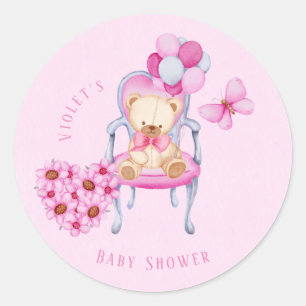 Princess Nalle Balloon Girl Baby Shower Runt Klistermärke