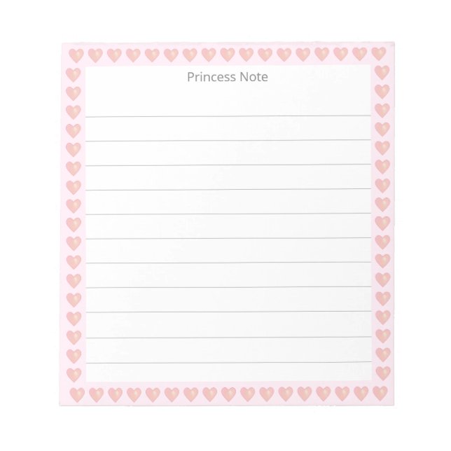 Princess Note & Rosa Hearts on Lining Anteckningsb Anteckningsblock (Framsida)